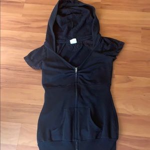 Blu Chic Black Short Sleeved Zip Hoodie SMALL